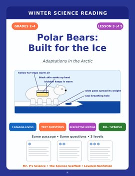 Reading Comprehension Passages | Polar Bears Arctic Animals | 2nd 3rd 4th Grade
