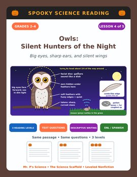 Owls Halloween Reading Comprehension Passages & Questions | 2nd 3rd 4th Grade
